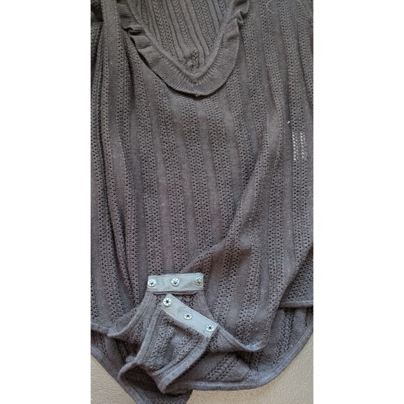 Sezane Lynn Bodysuit Black Open Knit Long Sleeve Ruffle Size Large - Picture 11 of 15
